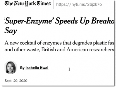 ‘Super-enzyme’ speeds up breakdown of plastic, researchers say – NYT
